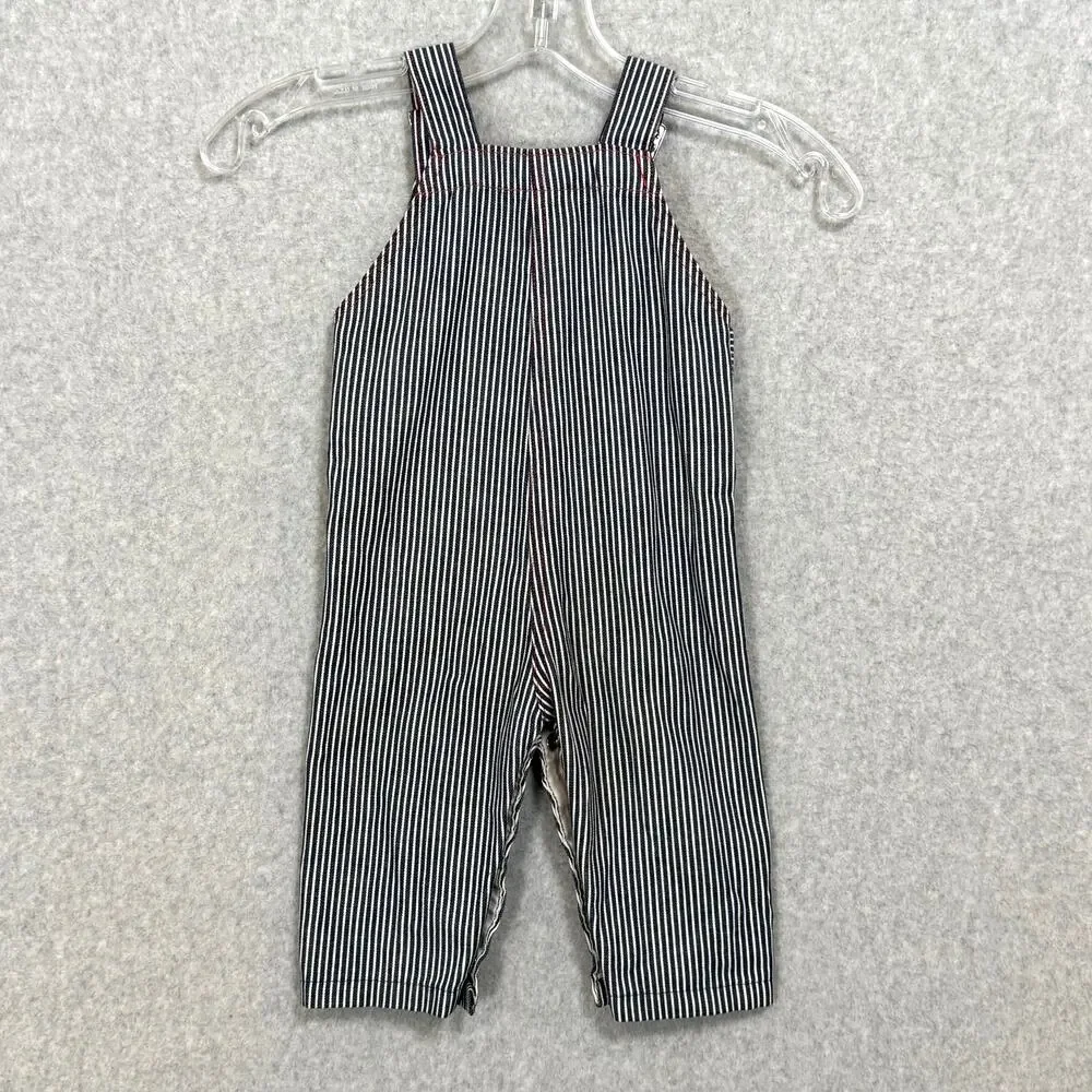 Vtg Health-Tex Striped Overalls Size 18 Mo Train Conductor Railroad USA